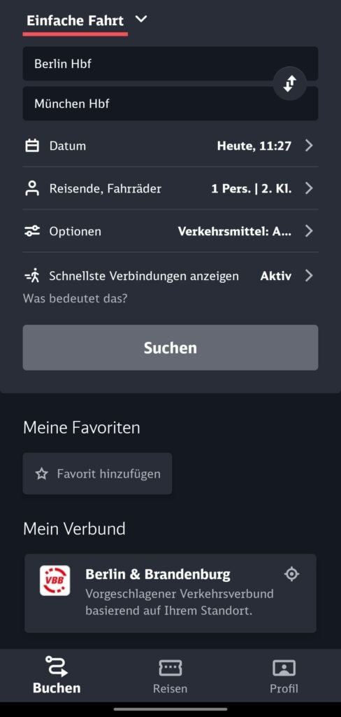 Main page of the new DB Navigator app