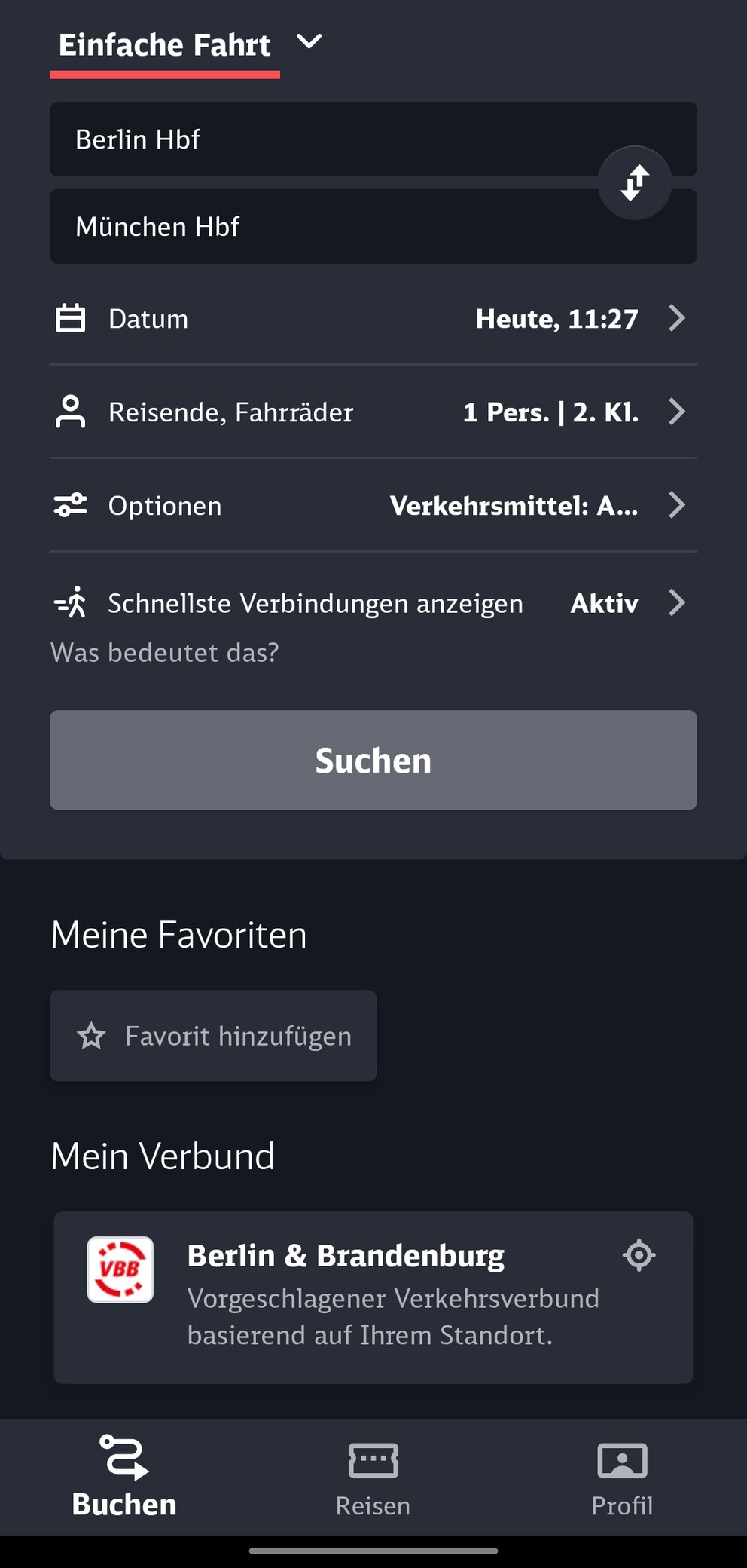 Hauptseite der neuen DB Navigator-App