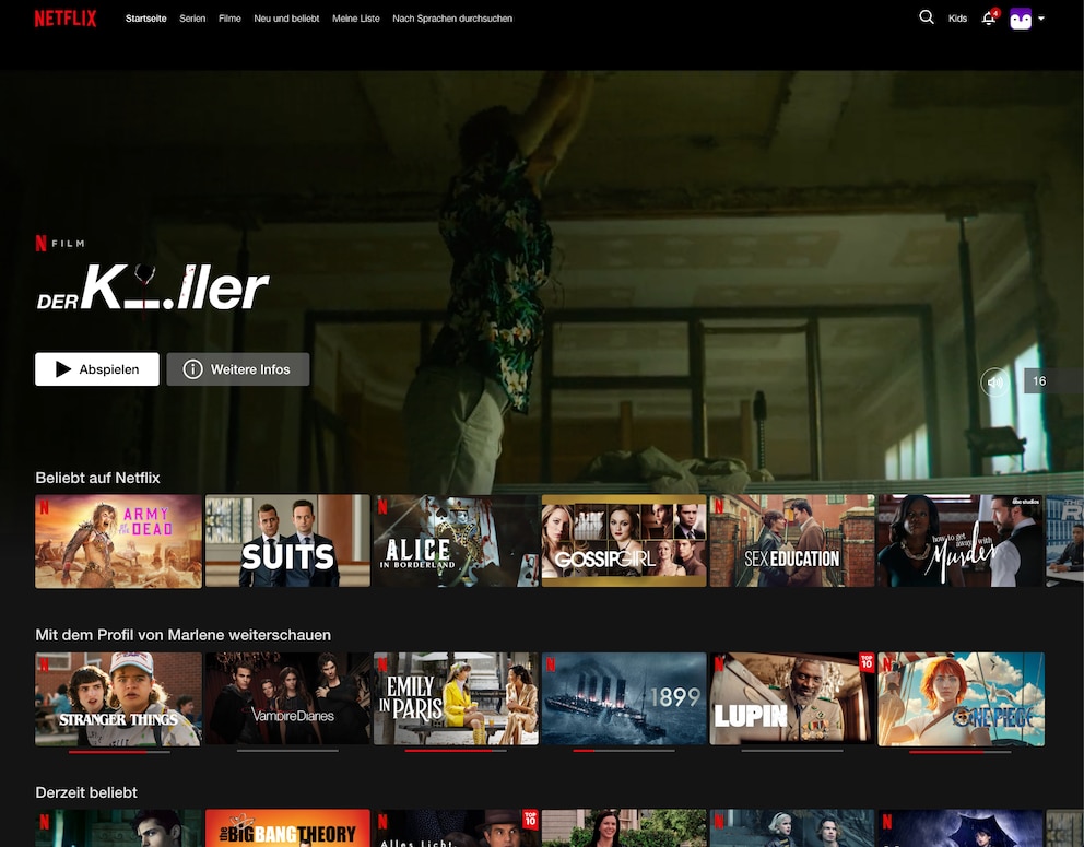 Screenshot Netflix Streaming-Vergleich