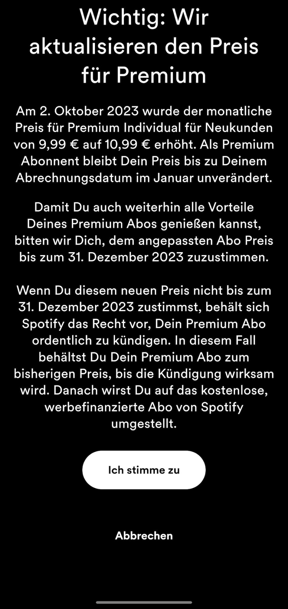 Spotify holt sich die Zustimmung der Nutzer für aktuelle Preiserhöhung ein.