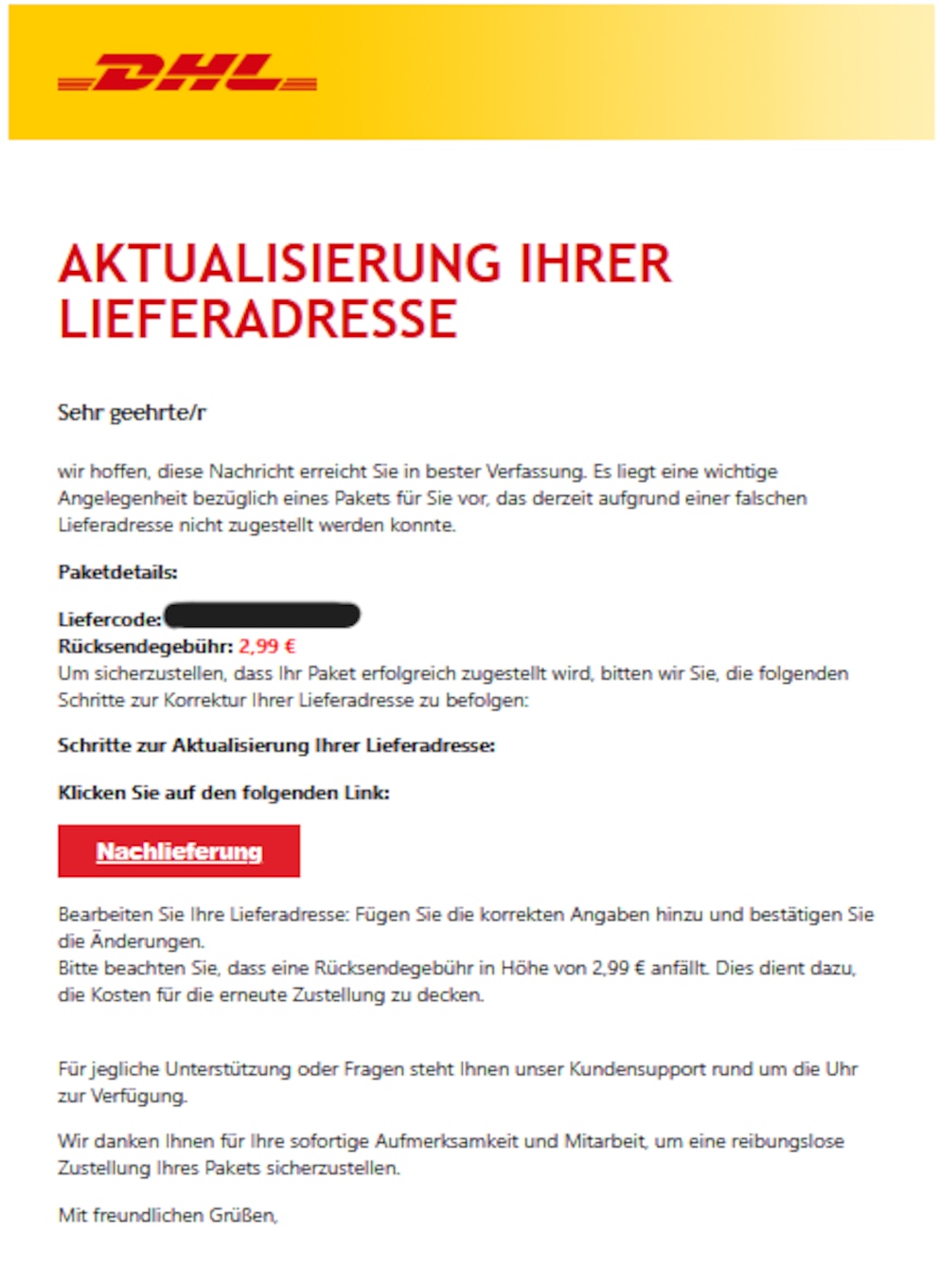 Mit einer gefälschten Mail wollen Betrüger DHL-Kunden abzocken