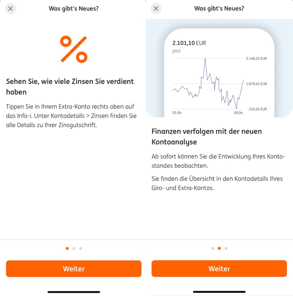 The new features in the current update of the ING app