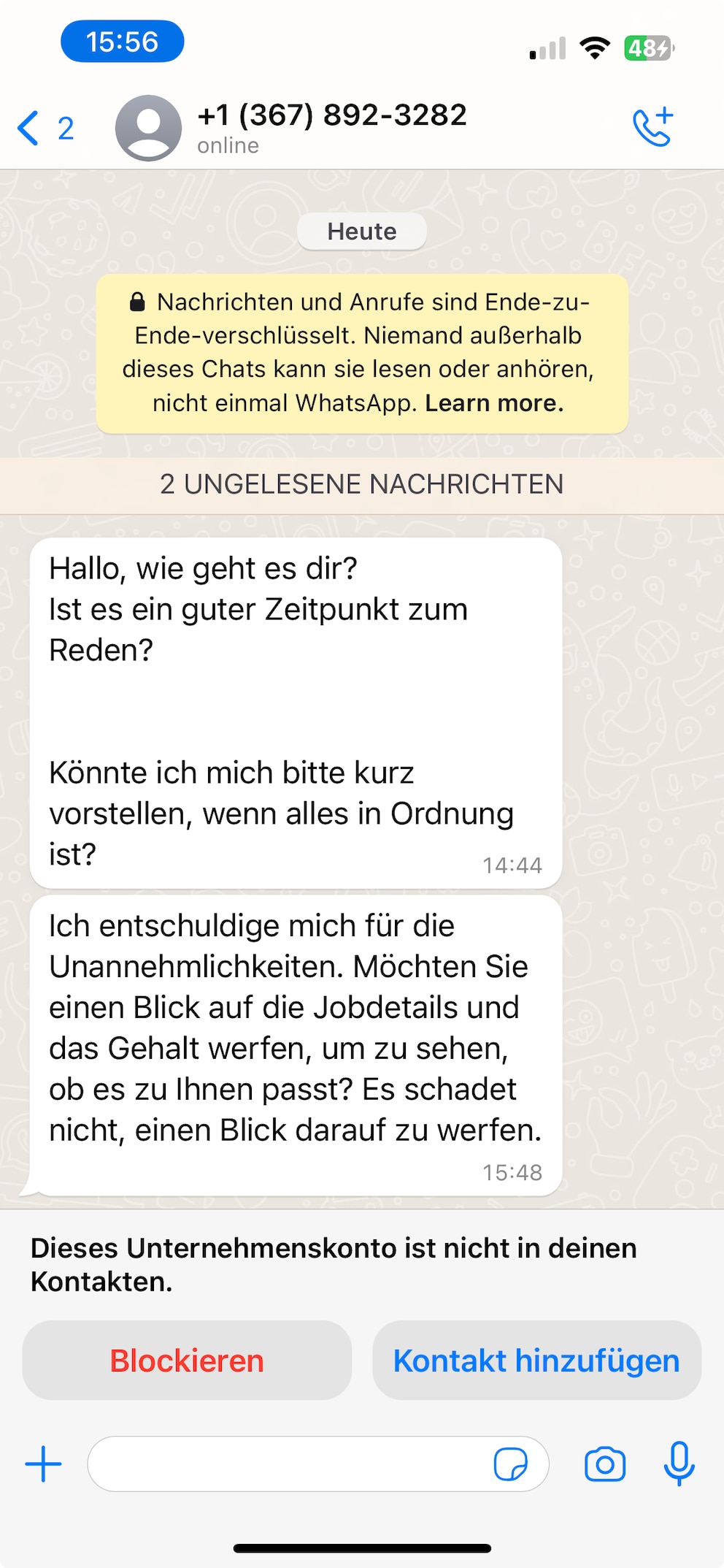 Abzocke mit angeblichen Jobangeboten via SMS und Whatsapp