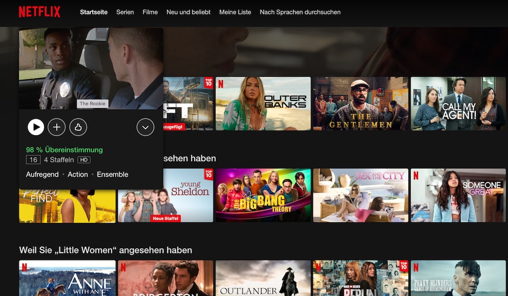 Netflix Empfehlungen mit Prozentangabe