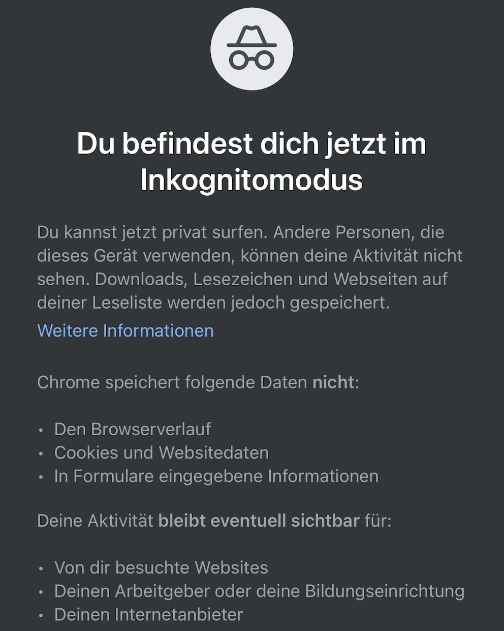 Im bisherigen Text warnt Google nicht explizit, dass es selbst auch Daten in privaten Browser-Sitzungen erfasst