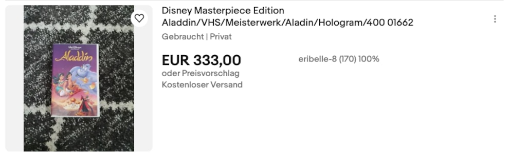 Screenshot Ebay Disney Videokassetten