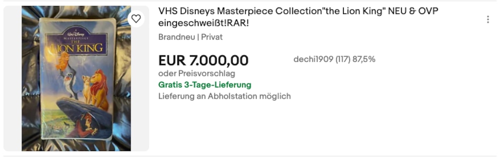 Screenshot Ebay Disney Videokassetten