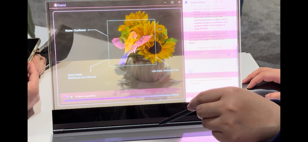 AI trifft Sonnenblume – so stellt sich Lenovo die Integration des transparenten Laptops in seine Umgebung vor