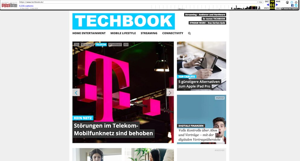 Wayback Machine: So sah TECHBOOK am 01. Februar 2022 aus.