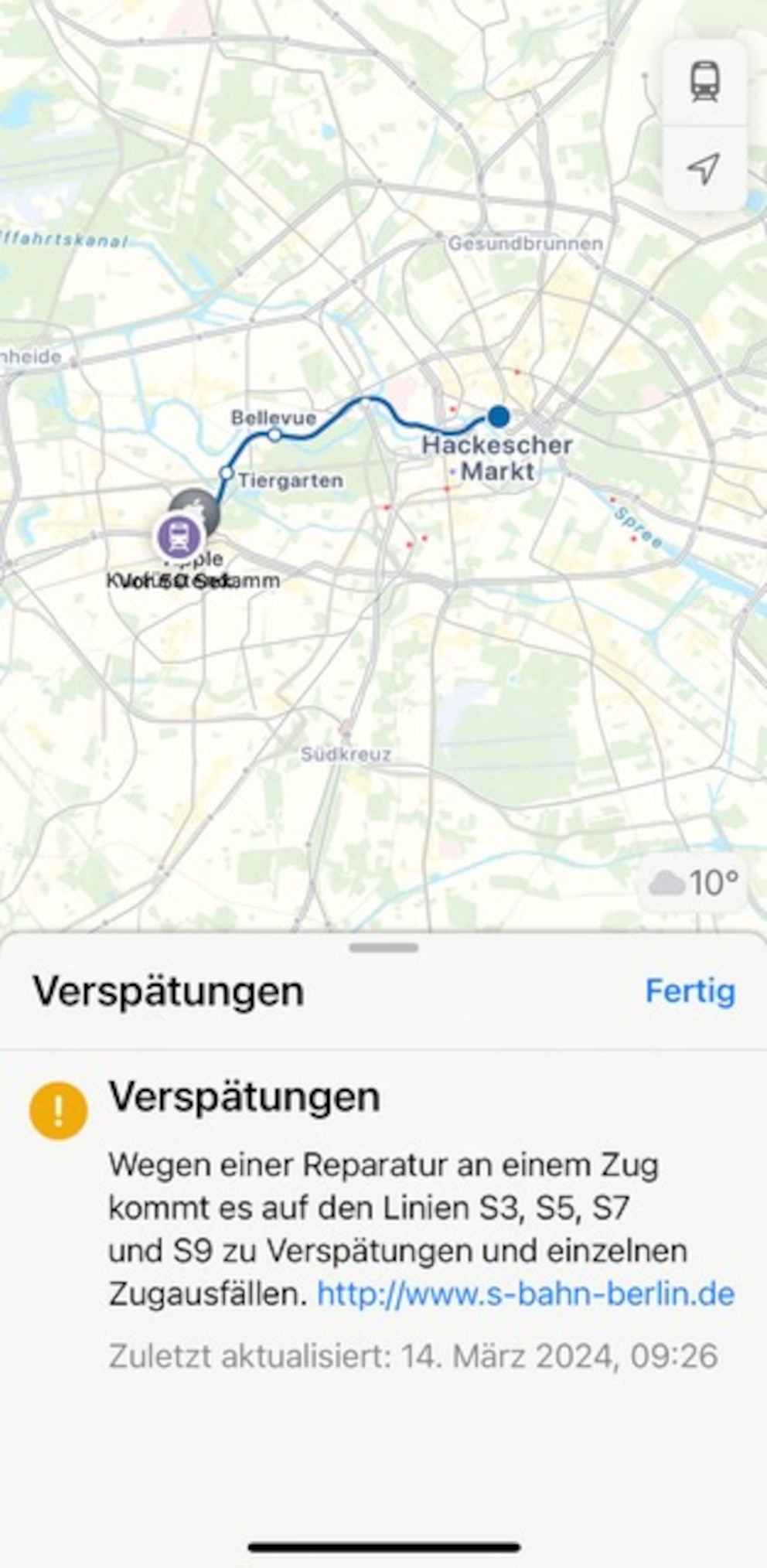 Screenshot von Apple Maps für den Berliner Verkehr.