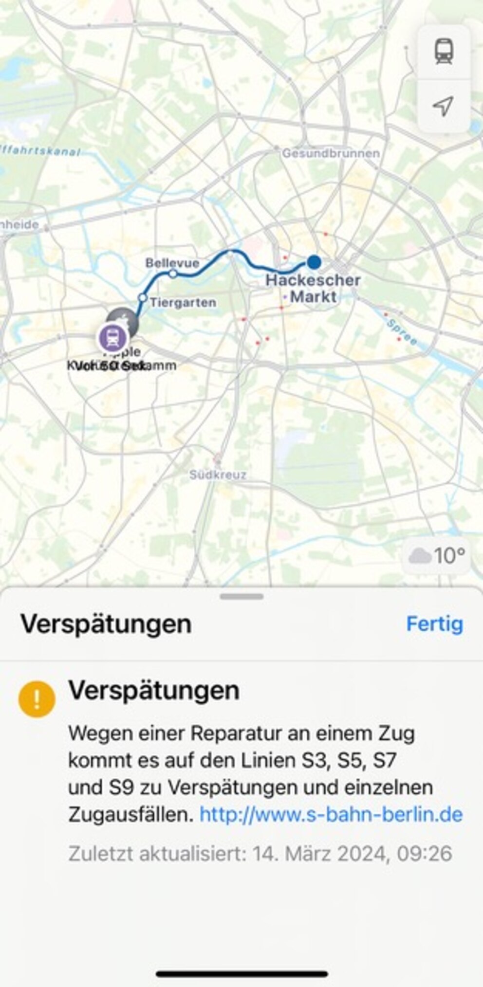 Screenshot von Apple Maps für den Berliner Verkehr.