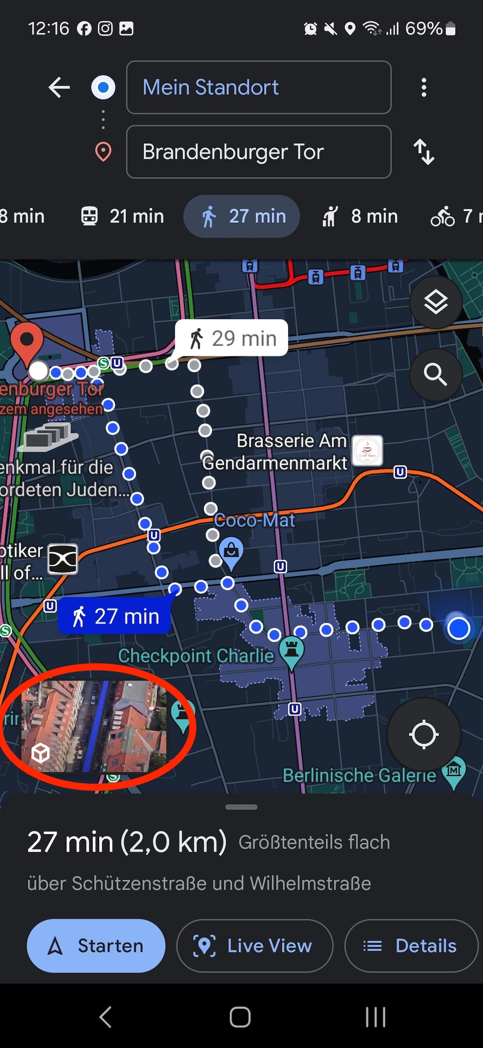 Screenshot von Google Maps mit Vorschau für Immersive View.