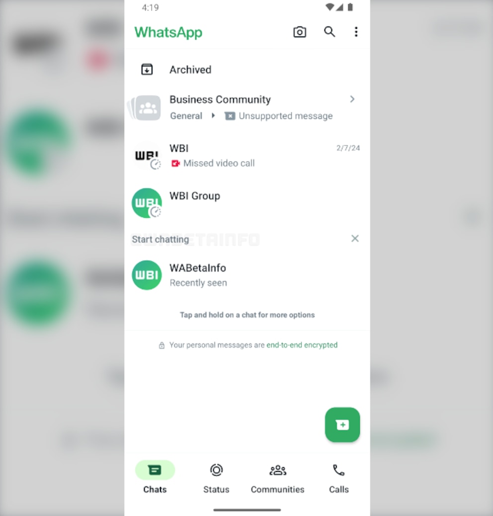 Screenshot WhatsApp empfohlene Kontakte Funktion