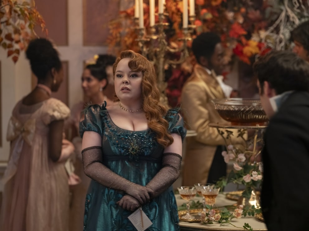 Bridgerton. Nicola Coughlan as Penelope Featherington in episode 301 of Bridgerton. Cr. Laurence Cendrowicz/Netflix © 2024