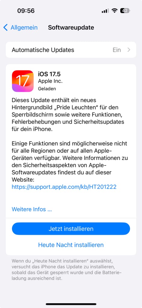 The update notes for iOS 17.5 on the iPhone