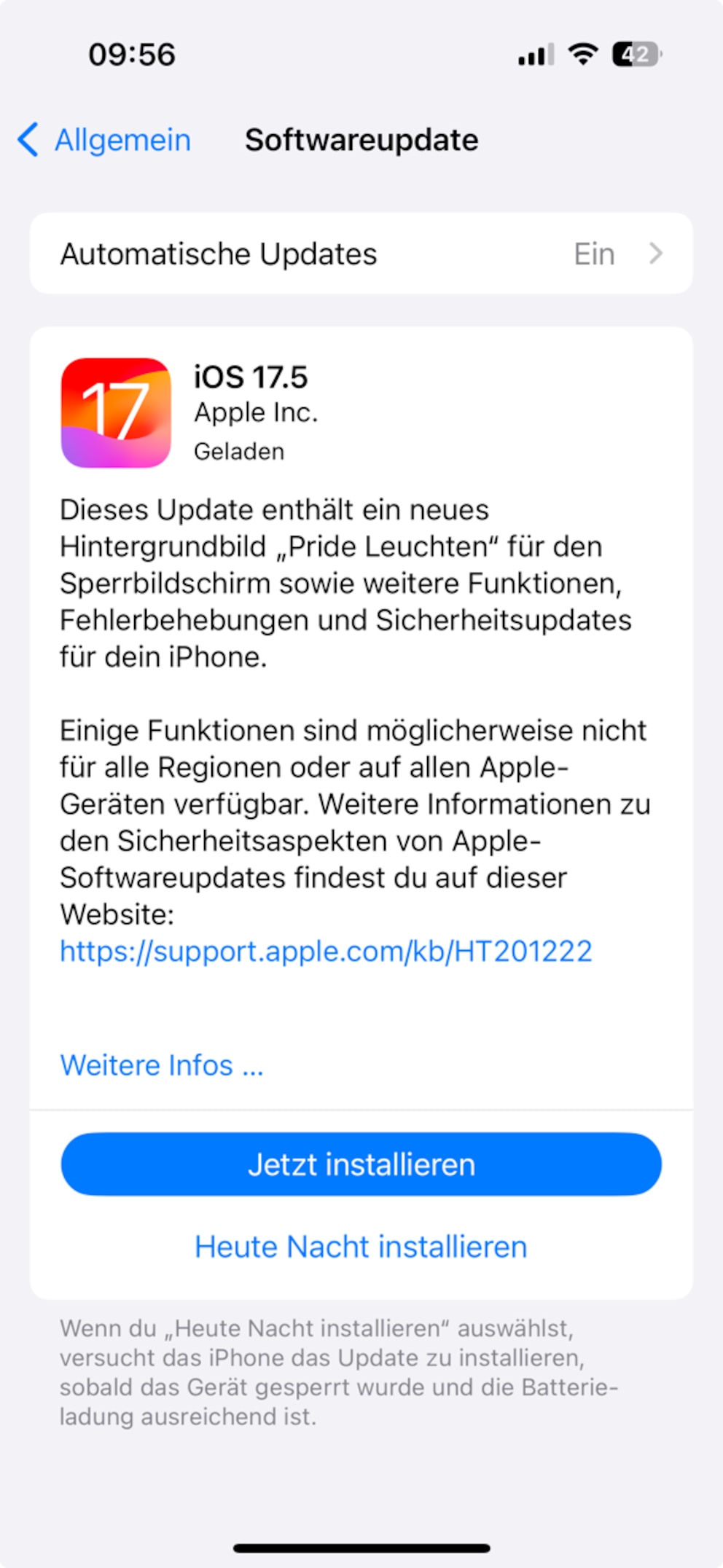 Die Update-Notes zu iOS 17.5 auf dem iPhone