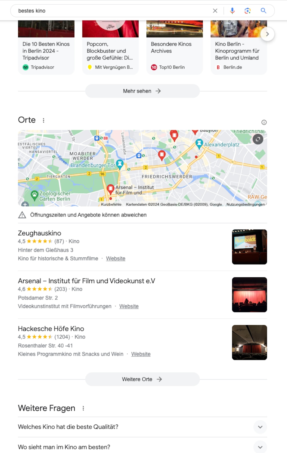 Google-Suche zum &quot;besten Kino