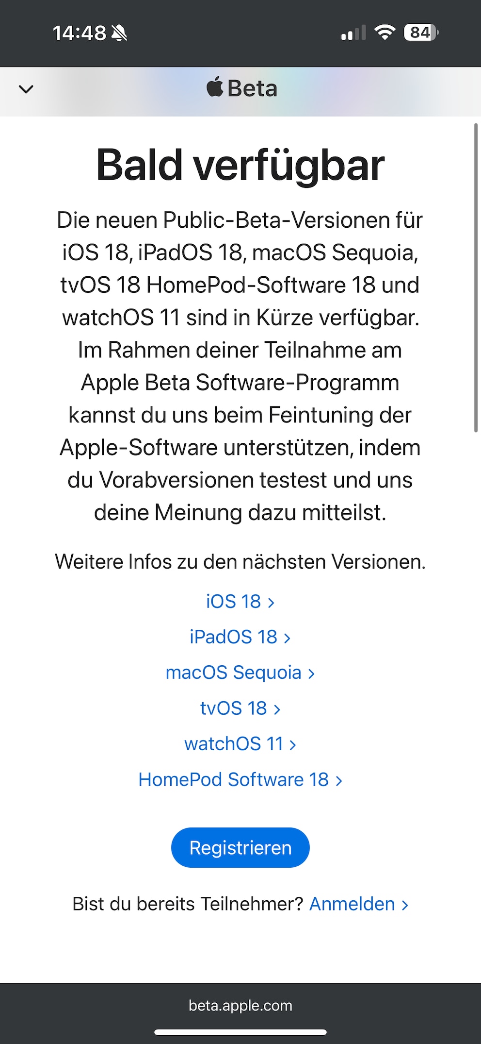 iOS-Beta-Anmeldung