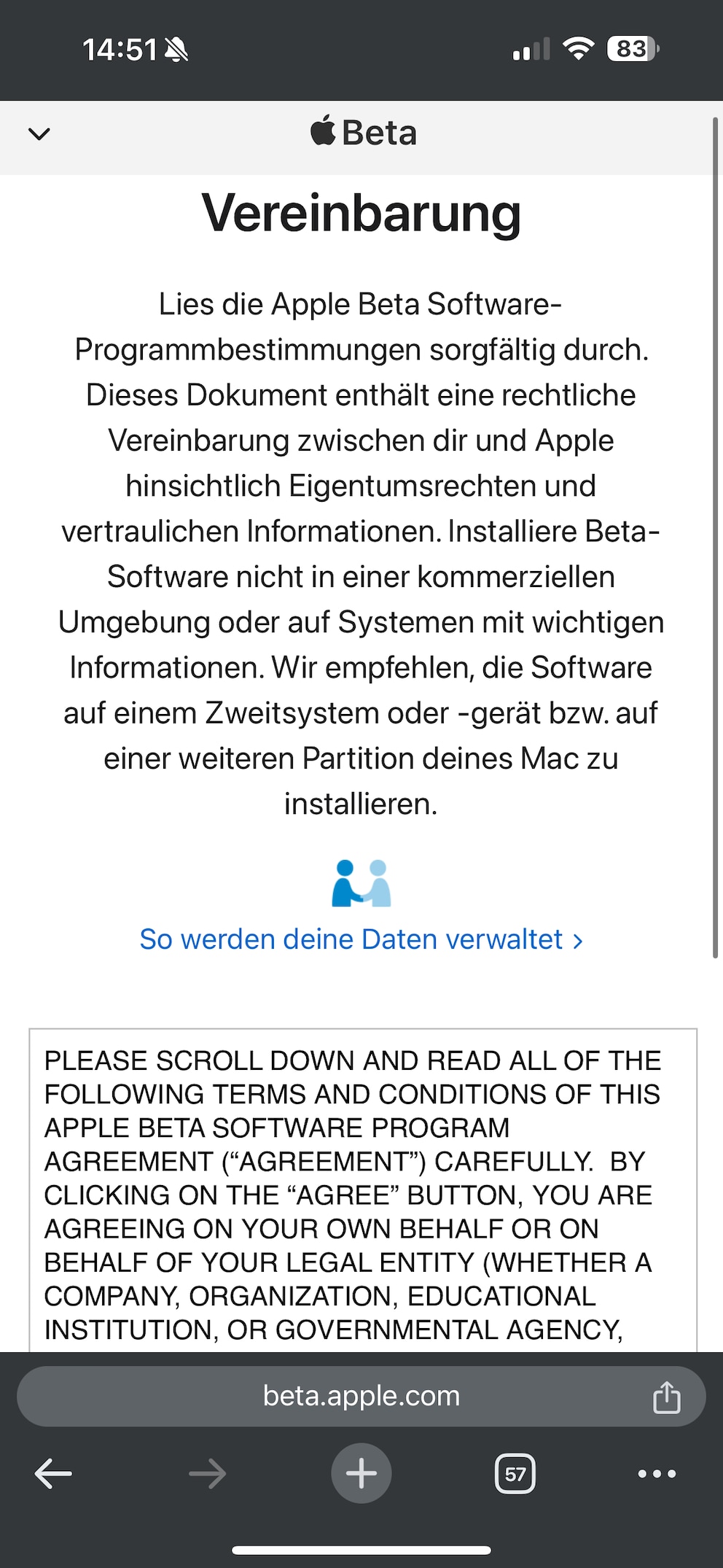 iOS-Beta-Vereinbarung