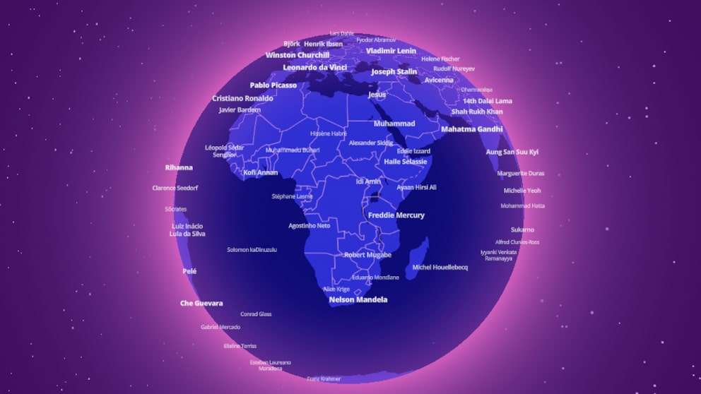 Von Australien bis Südamerika – diese Karte zeigt, welche Personen wo am berühmtesten sind.
