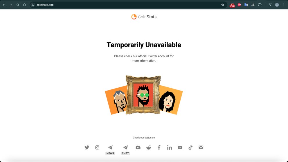 Die Coinstats-Seite war nach dem Hacker-Angriff zeitweise offline