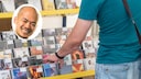 Mann durchwühlt CDs im Laden, daneben Gesicht von TECHBOOK-Autor Woon-Mo Sung.