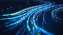 Grafische Darstellung von Daten, die durchs Internet via eines Netzwerks strömen.