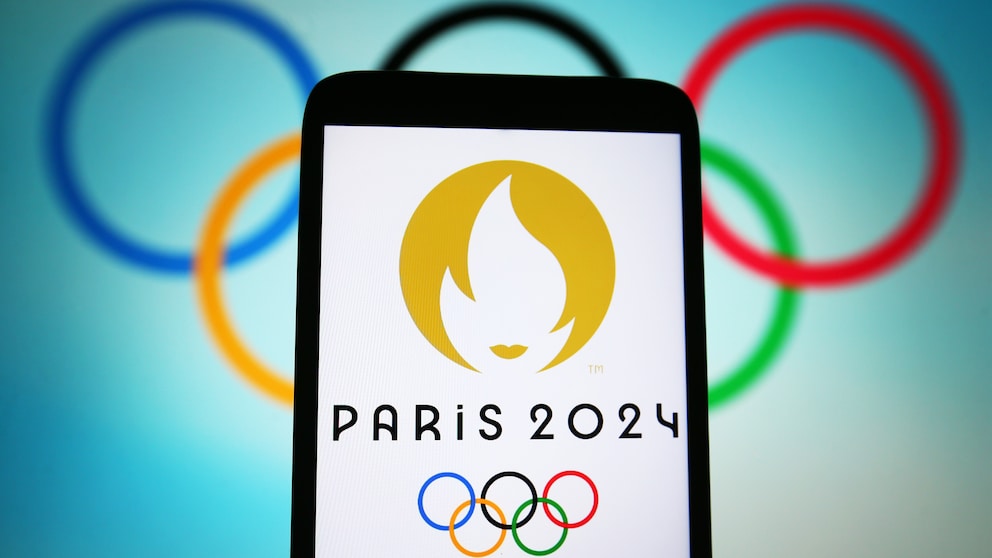 Olympische Spiele 2024 Logo auf dem Smartphone