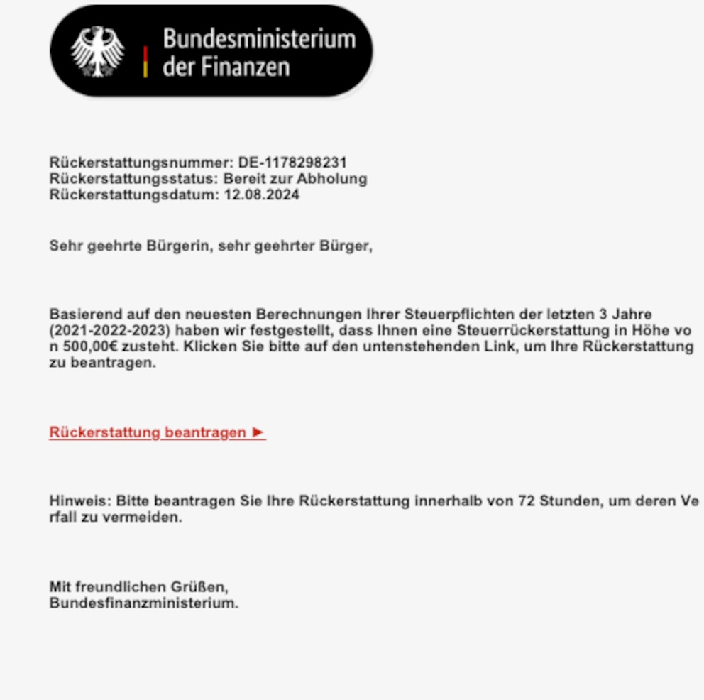 Die angebliche E-Mail des Bundesfinanzministeriums