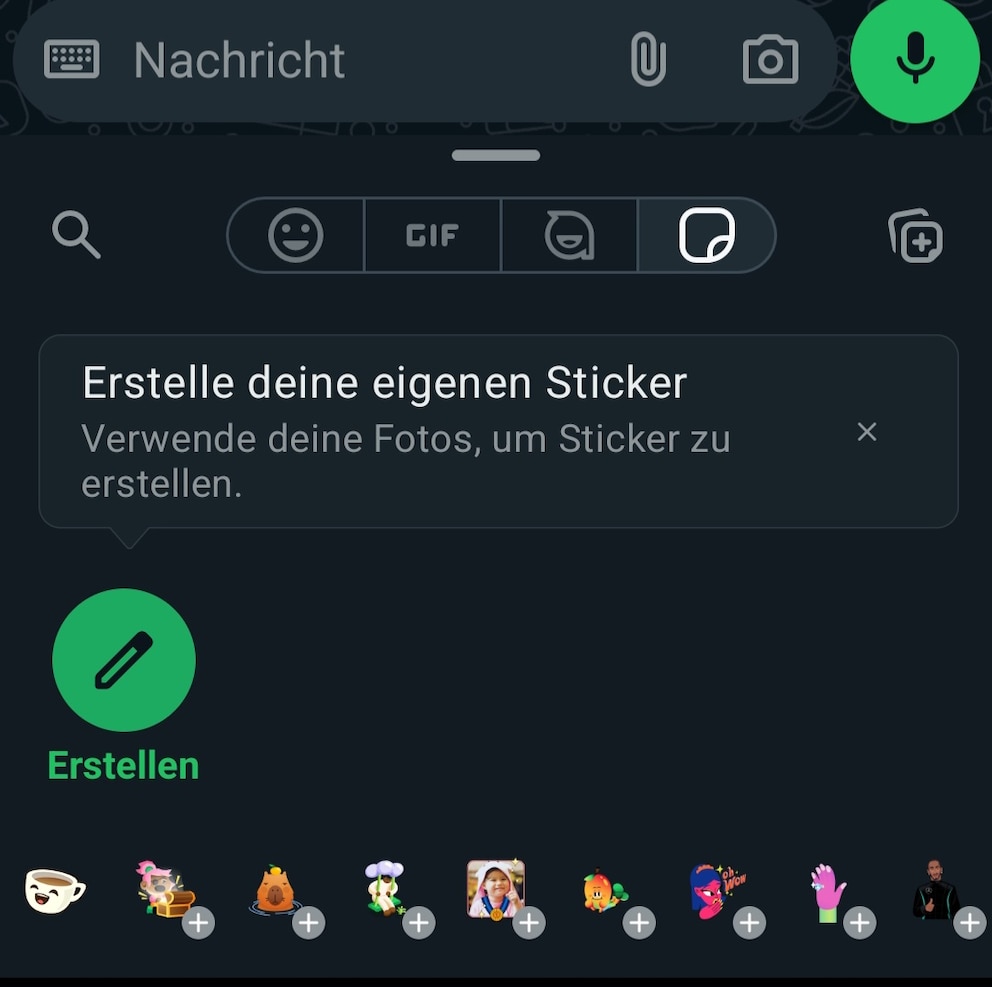 Screenshot aus dem Stickerbereich bei WhatsApp