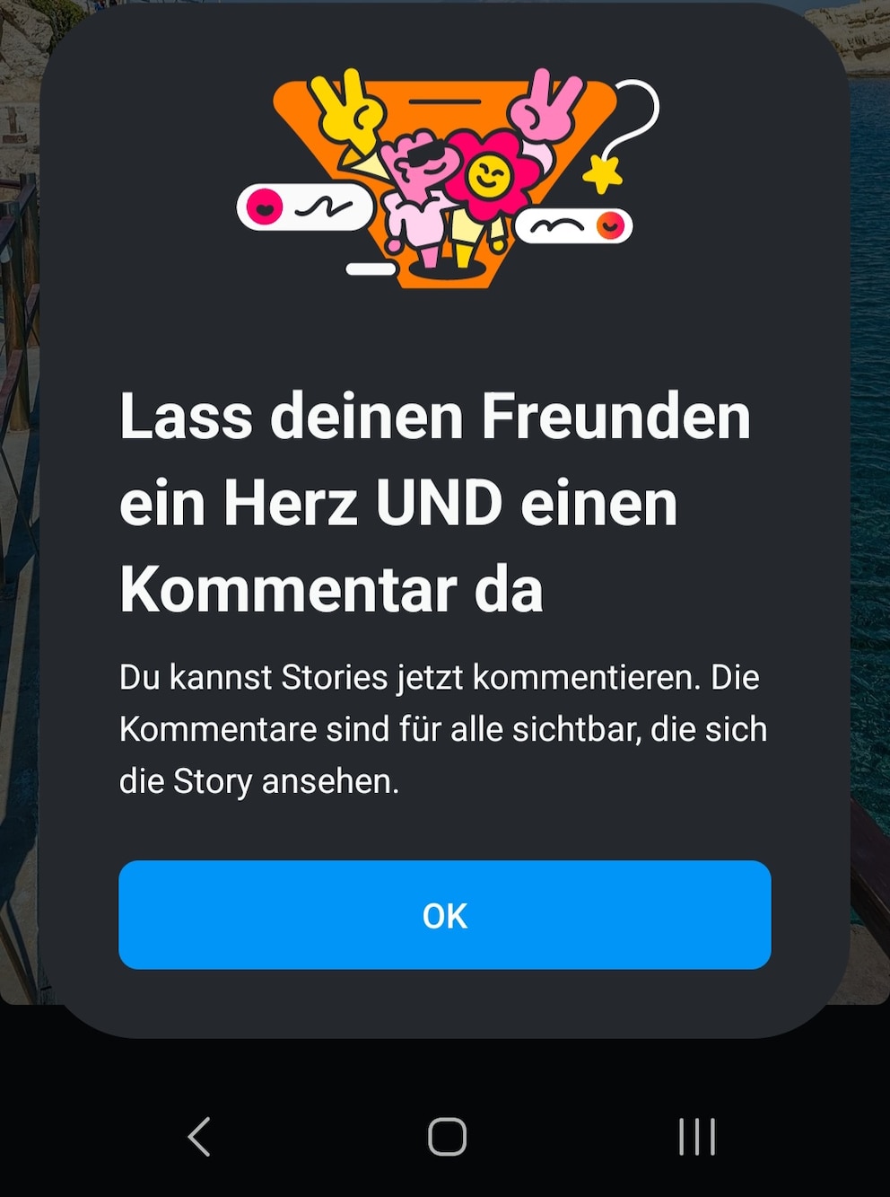 Hinweis zur neuen Kommentarfunktion für Instagram-Stories