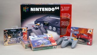 Verpackung eines N64 mitsamt Controller und einigen Spielen