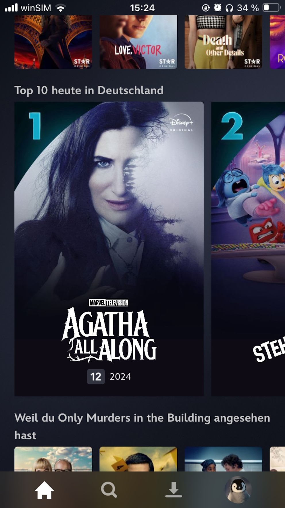 Die neuen Top-10-Listen bei Disney+ in der Smartphone-App