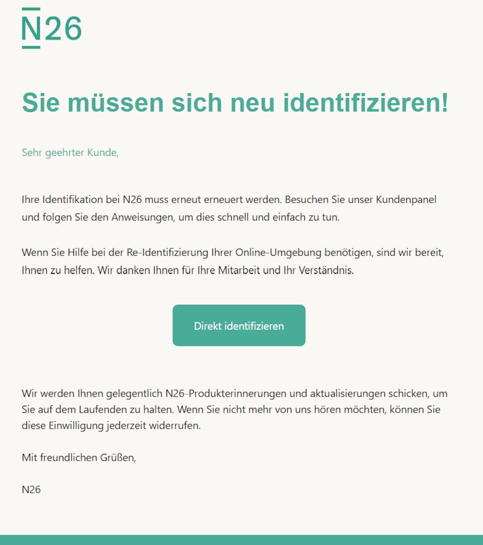 N26-Kunden sollen sich angeblich neu identifizieren