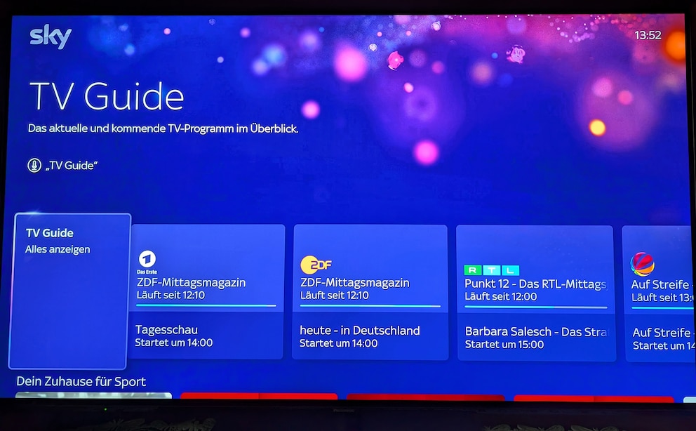 Der TV-Guide von Sky Stream zeigt, was gerade im TV läuft