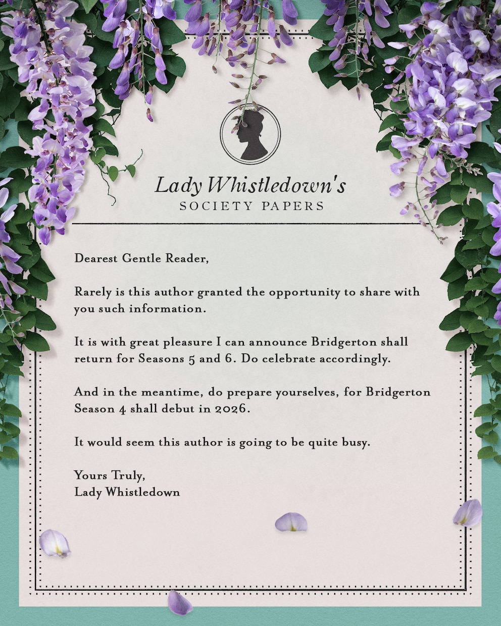 Lady Whistledown bestätigt Staffeln 5 und 6 von „Bridgerton“ für Netflix