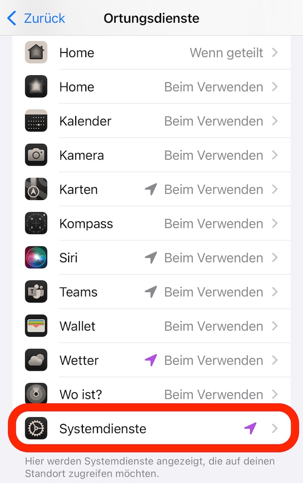 Wichtige Orte auf iPhone
