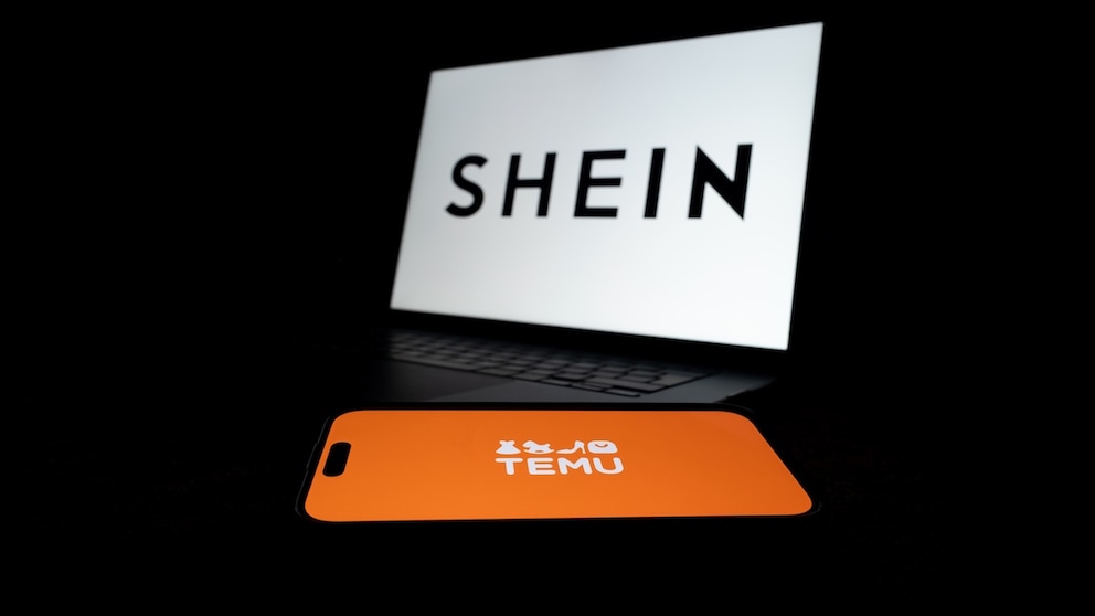 Temu- und Shein-Logo auf Displays