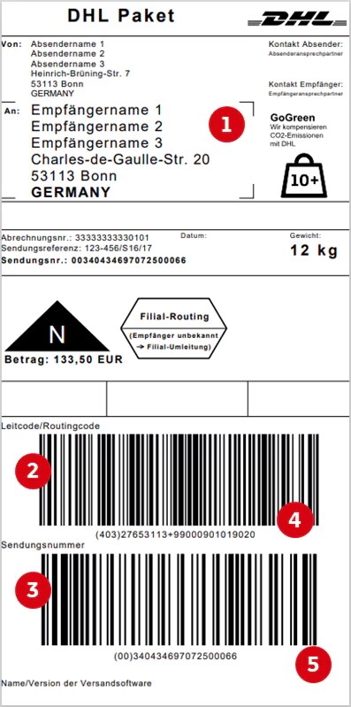 A typical DHL package label
