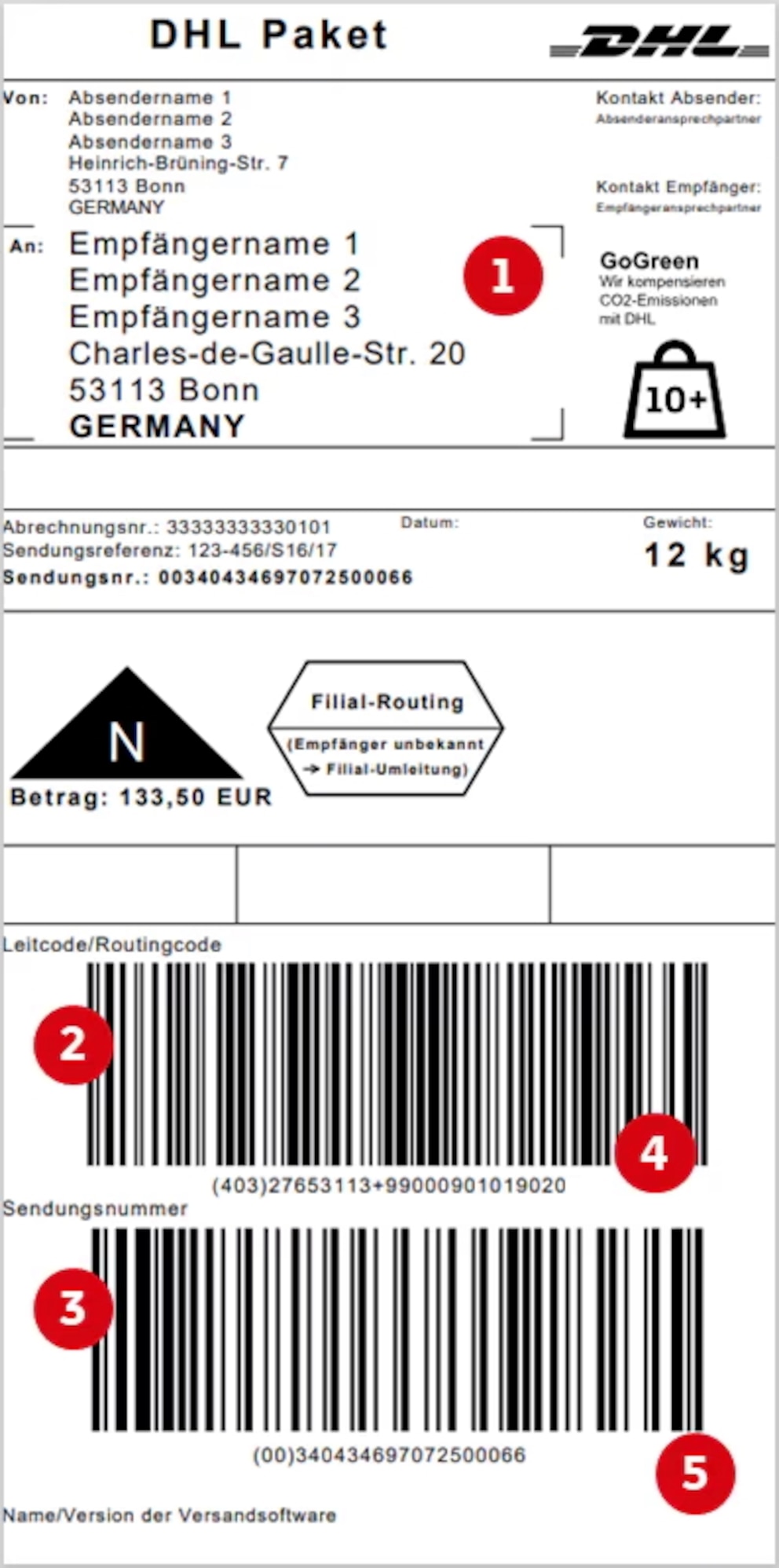 Ein typisches Paket-Label von DHL