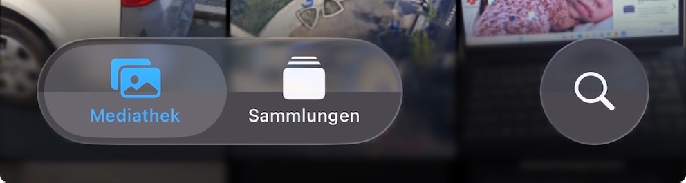 The resurrected tab bar in the Photos app without (top) and with reduced transparency (bottom)