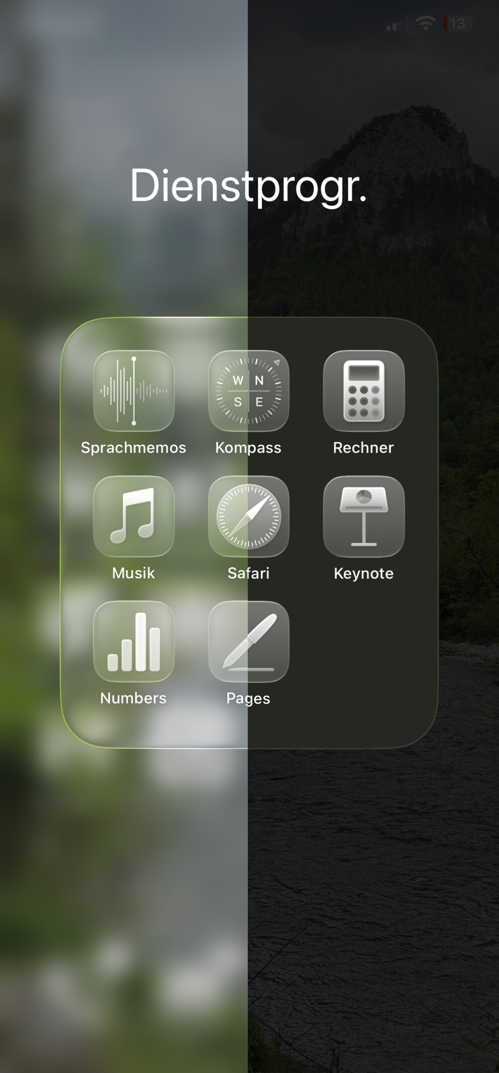 iOS 26 in standard look (left) and reduced transparency (right)