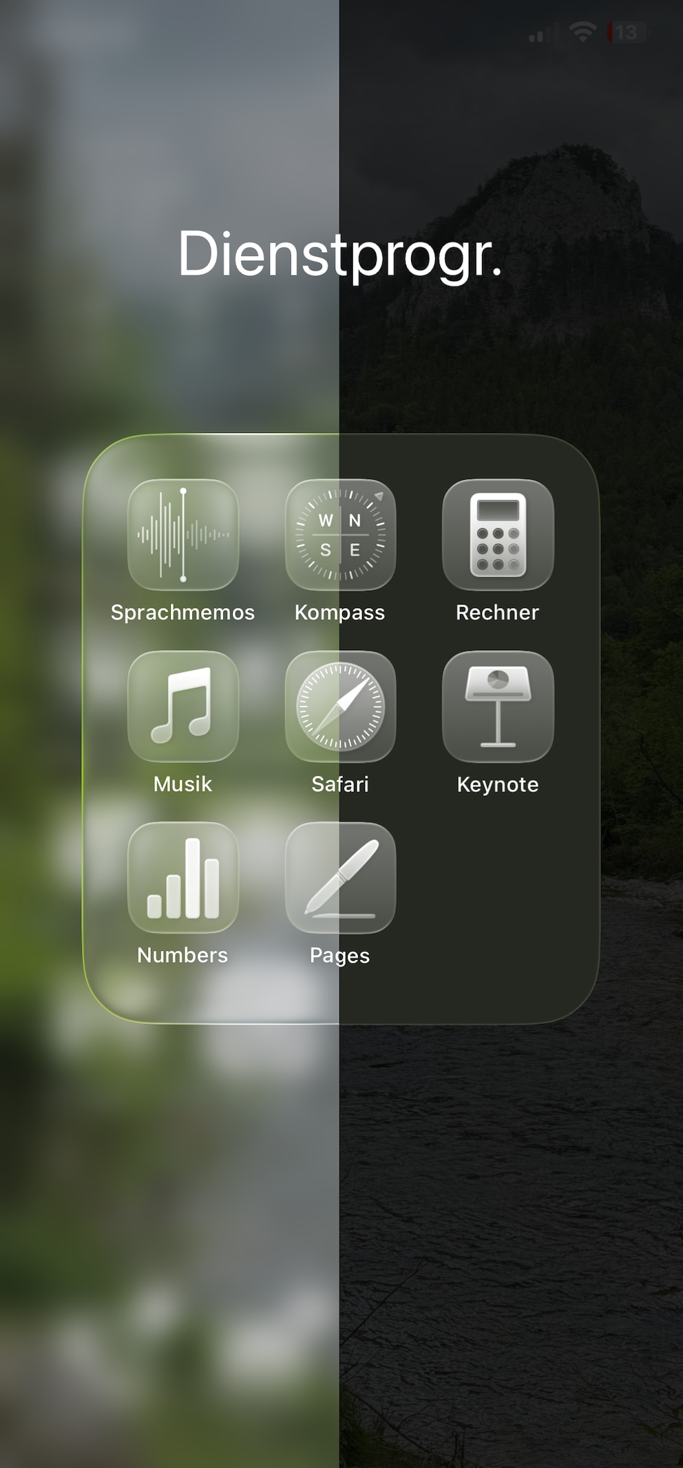 iOS 26 in standard look (left) and reduced transparency (right)