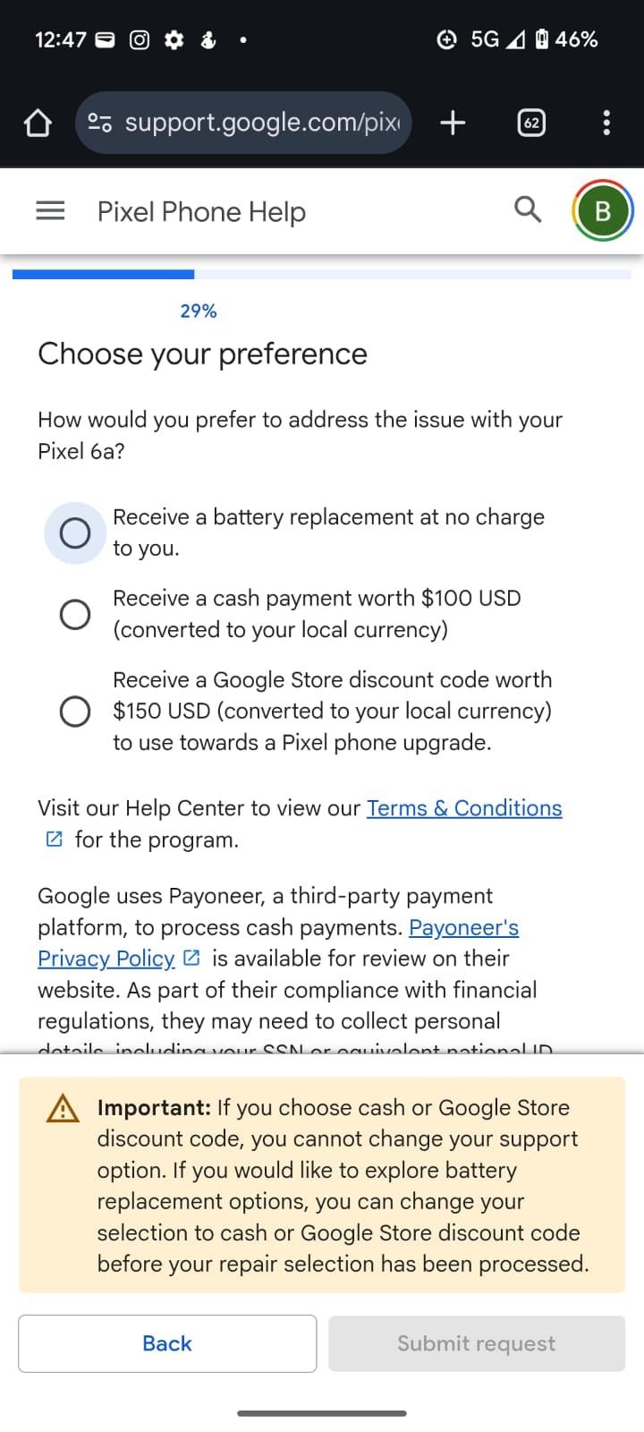 Google offers several compensation options to affected owners
