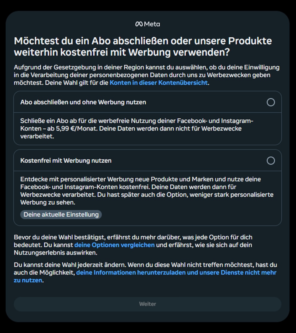 Diese Informationen gibt Meta zum Abo