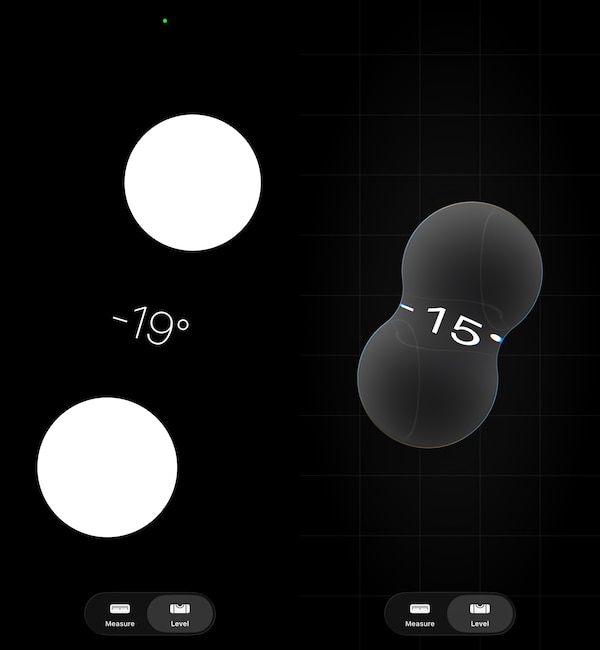 Links das alte Design der Wasserwaage, rechts das neue in iOS 26.2 Beta 2