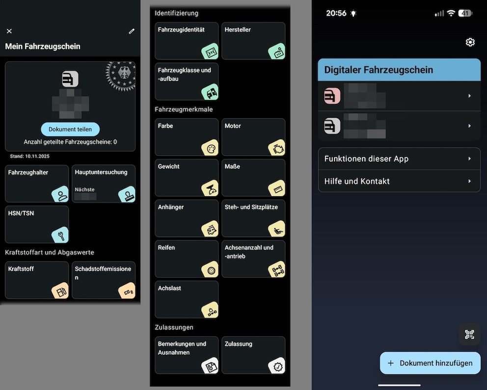 Die App nach dem Hinzuf&uuml;gen des FahrzeugscheinsBild: COMPUTER BILD/ Michael Huch