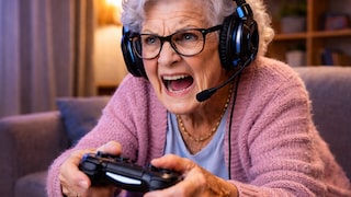 KI-generiertes Bild einer Seniorin, die Videospiele spielt