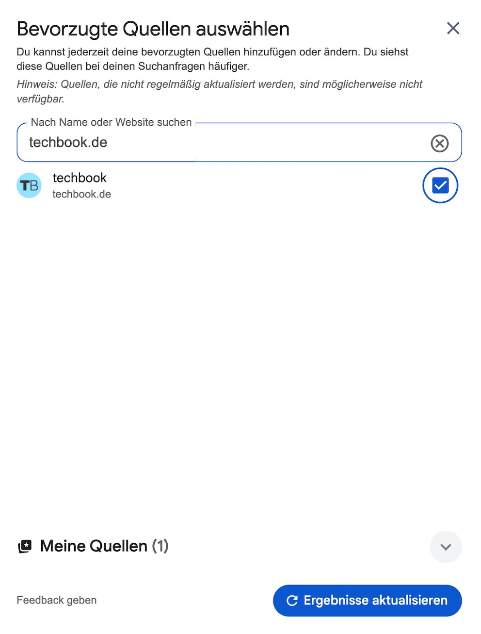 TECHBOOK als bevorzugte Google-Quelle zuf&uuml;gen