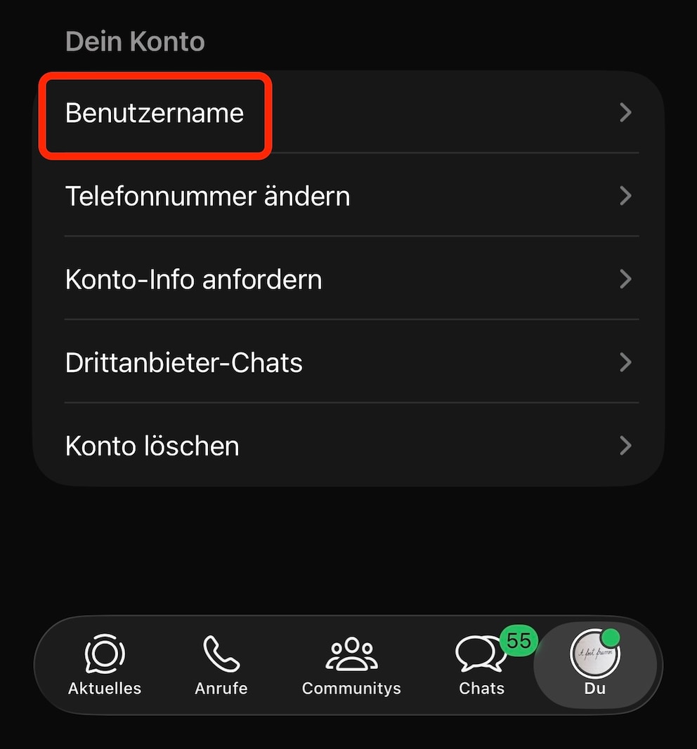 WhatsApp-Benutzername reservieren Schritt 2